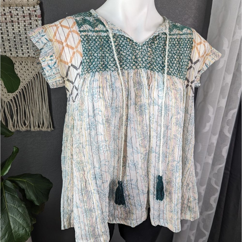 RACHEL ROY Metallic Peasant Top Size